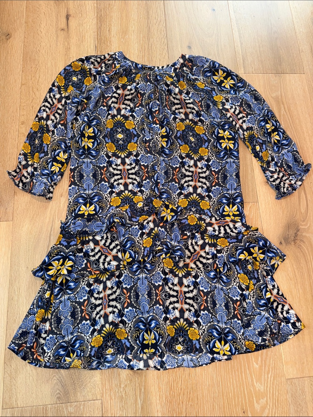 LOFT Navy Floral & Yellow Pattern Girls Long Sleeve Dress